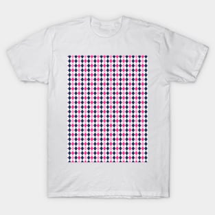 Pink Navy Blue and White Argyle Pattern Diamond Checks T-Shirt